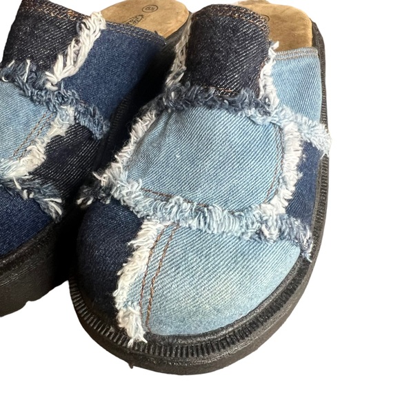 Vintage Y2K Patchwork Denim Fringe Chunky Clogs. Lower East Side. Size: 6.5 - Picture 4 of 7